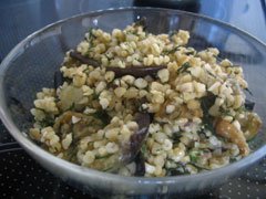 Burghul with Fried Eggplant and Herbs