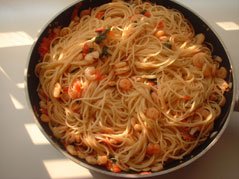 Spaghetti with shrimps